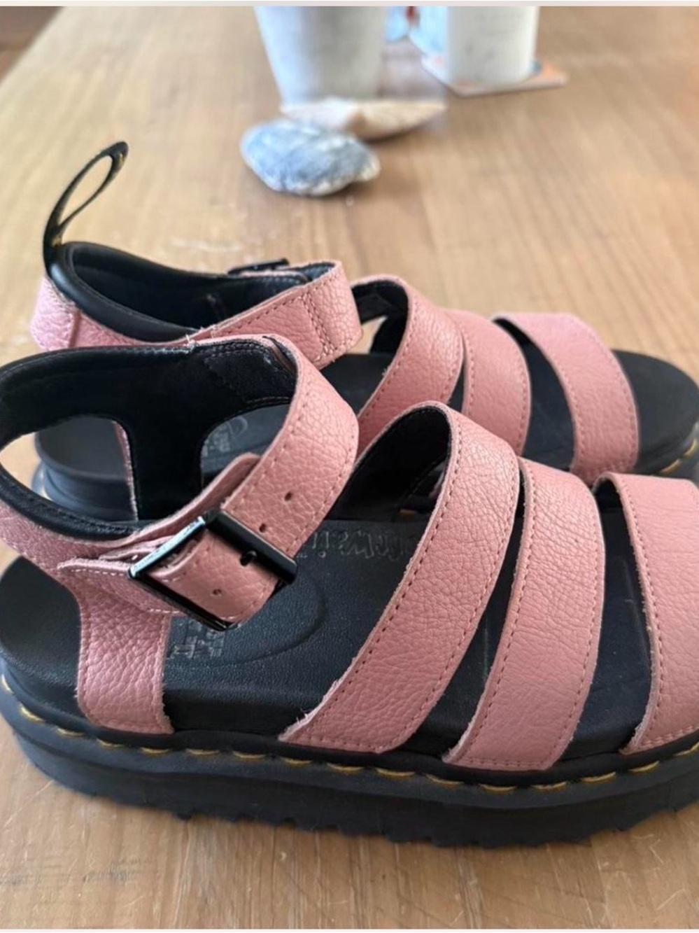 Dr. Martens Women’s Pink Black Strappy Platform Buckle Sandals Leather Casual